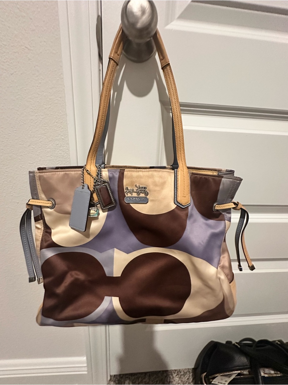 Coach Colorblock Tote in Brown, Cream & Lavender